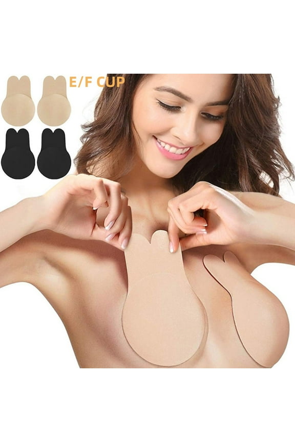 Adhesive Bra, 2 Pairs Push up Strapless Self Adhesive Bra, Invisible Silicone Bra Sticky Bra for Strapless Backless Dress ( E/F Cup)