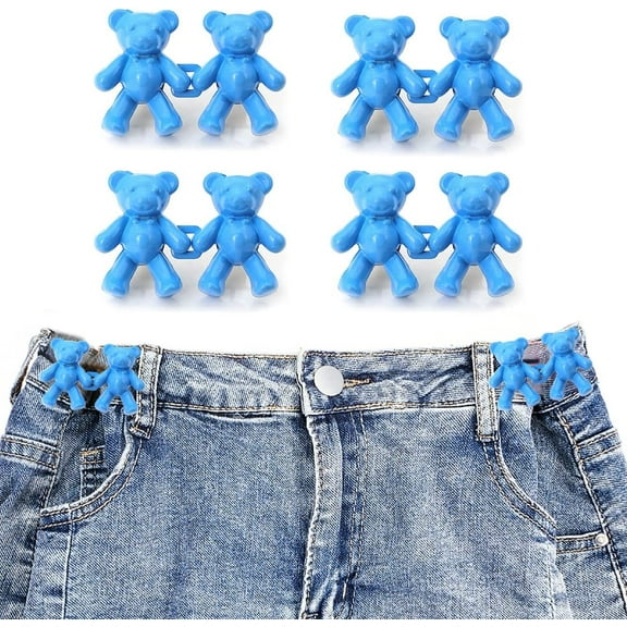 TRIANU Cute Bear Button Pins, 4 Pairs Detachable Decorative Waist Buckles, No Sewing Required, Adjustable Jeans Button pin Perfect Fit Instant Button for Pants, Blue