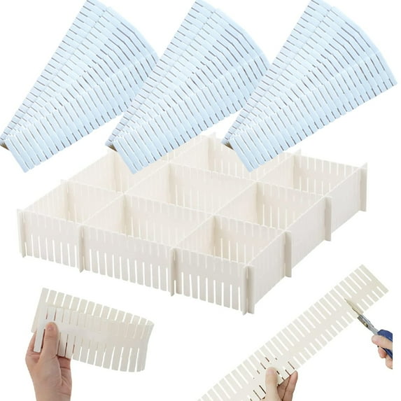 TRIANU Drawer Divider 12 Pcs Adjustable Diy Storage Organizer Separator for Kitchen Bathroom Bedroom Office, Cut at Will, White