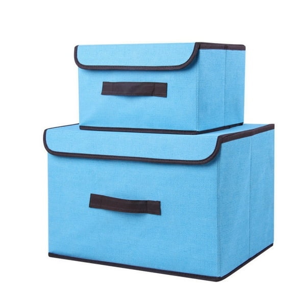 TRIANU Fabric Storage Bins with Lids Closet Organizers Foldable Cubes Basket with Handles for Home, 2 Pack Blue, Large+Small