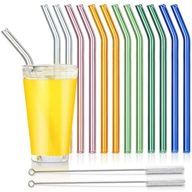 TRIANU Glass Straw 12 Pack Bent Glass Straw Reusable Straws With