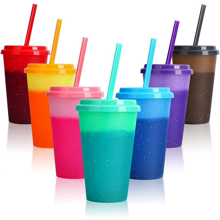 TRIANU Glitter Color Changing Cups with Lids & Straws - 7 Pack 12