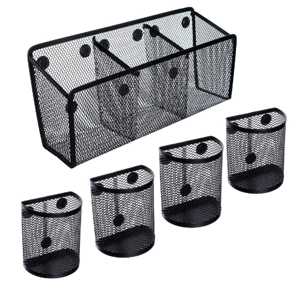 TRIANU Magnetic Pencil Holder, 5 Pack Locker Organizers Strong Magnets Marker Holder Pen Cup, Metal Mesh Storage Pen Holder for Refrigerator Whiteboard Locker Accessories Office Supplies