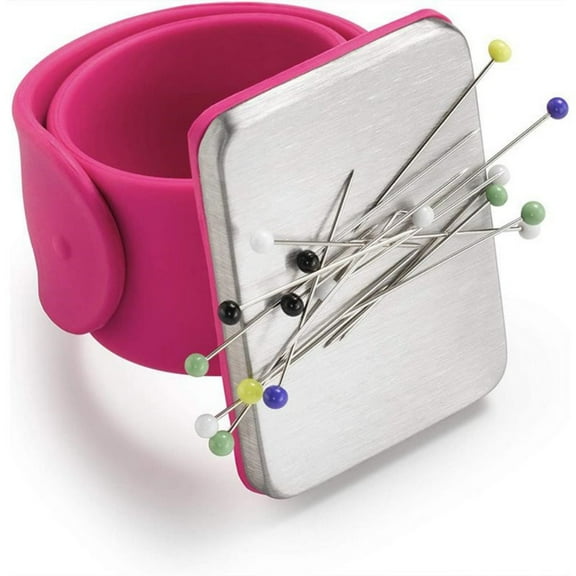 TRIANU Magnetic Sewing Pincushion, Magnetic Wristband Pin Cushion Holder for Quilting Sewing Pins Hair Clips Silicone Wrist Strap Bracelet, Pink