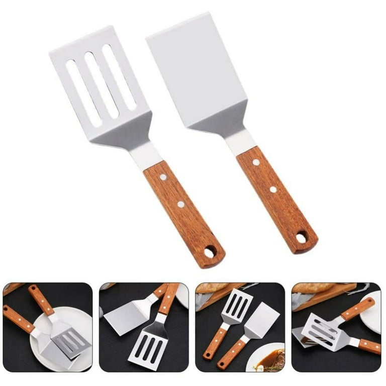 2 Pieces Small Brownie Cookie Spatula Metal Stainless Steel Spatula with  Wooden Handle Heavy Duty Spatula for Kitchen Cooking Chef Baking Scraper