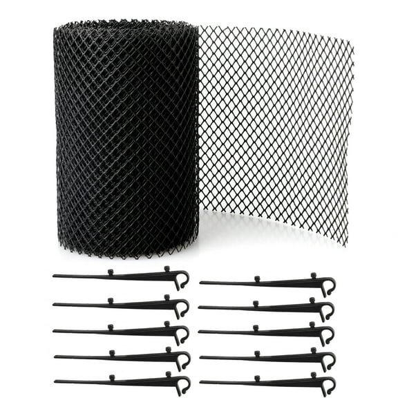 TRIANU Plastic Gutter Guard Mesh Roll 7” x 26' Rain Gutter Leaf Guard-Stop Clogged Gutters-with 10 Clip Fixed Hooks for DIY Gutter Protection, Black