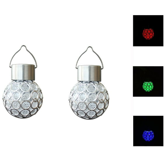 TRIANU Solar Lantern Glass Ball, Multicolor LED Solar Lanterns Outdoor Waterproof Patio Decor Solar Garden Lights Hanging Solar Lights Outdoor Decorative Lantern for Yard Tree, 2 Pack