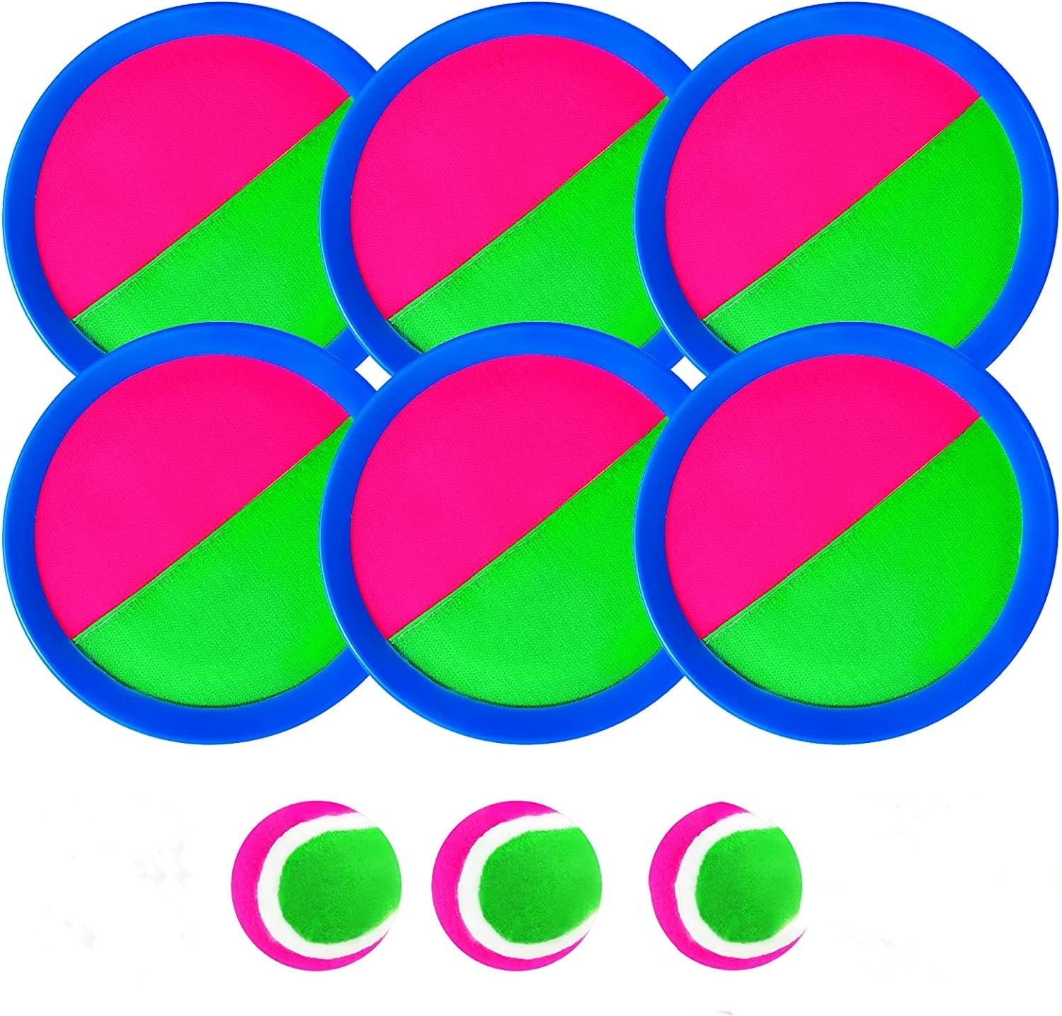TRIANU Toss and Catch Ball Game, Catch Ball Sport Game, Bag, Outdoor Family Ball Game in Beach, Backyard, Playground, Disc Toss and Catch Paddle Game, Including 6 Paddles, 3 Balls