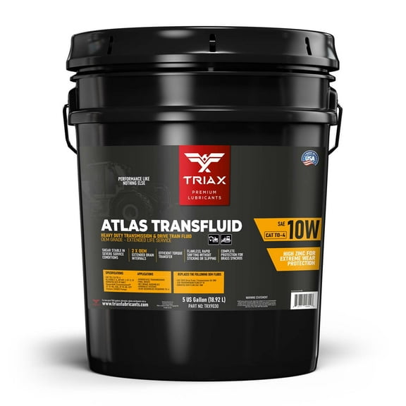 TRIAX Atlas Transfluid 10W TO-4 - Heavy Duty Transmission and Drive Train Fluid - OEM Grade, Extended Life - Compatible with Caterpillar TO-4, Komatsu, Vickers, ZF, and More (5 Gallon Pail)
