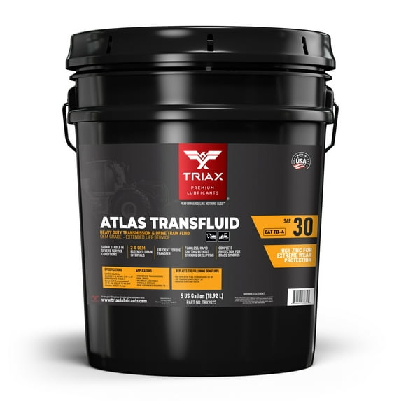 TRIAX Atlas Transfluid 30W TO-4 - Heavy Duty Transmission and Drive Train Fluid - OEM Grade, Extended Life - Compatible with Caterpillar TO-4, Komatsu, Vickers, ZF, and More (5 Gallon Pail)
