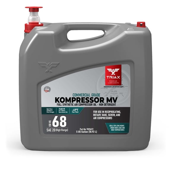 TRIAX Kompressor ISO 68, SAE 20 (High Range), Full Synthetic, Multi-Vis Air Compressor Oil, 5 Gallon