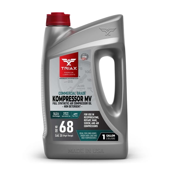 TRIAX Kompressor MV ISO 68 / SAE 20 (High Range) Full Synthetic, Multi-Vis Air Compressor Oil, 1 Gallon