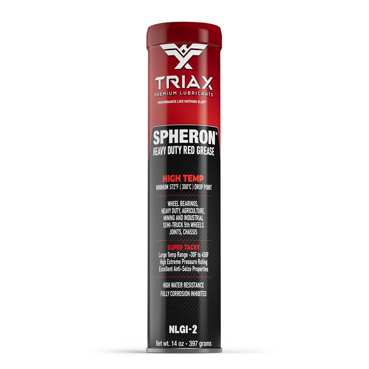 TRIAX Spheron Grease - Super Heavy Duty, Red, High Temp, Ultra Tacky, Extreme Pressure, Virtually Waterproof - For 5th Wheel, Joints, Pivots, Wheel Bearings, and Chassis (1 Tube)