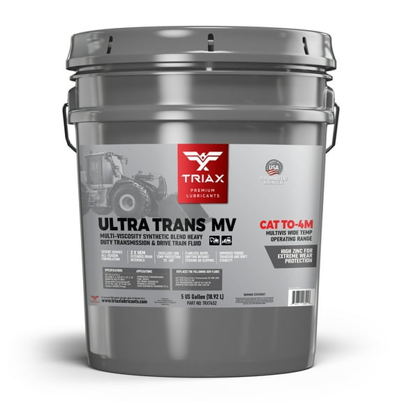 TRIAX Ultra Trans MV TO-4M - Multi-Viscosity, Heavy Duty Transmission and Drive Train Fluid - Compatible with CAT TO-4M - Wide Temperature Operating Range - High Zinc (5 Gallon Pail)