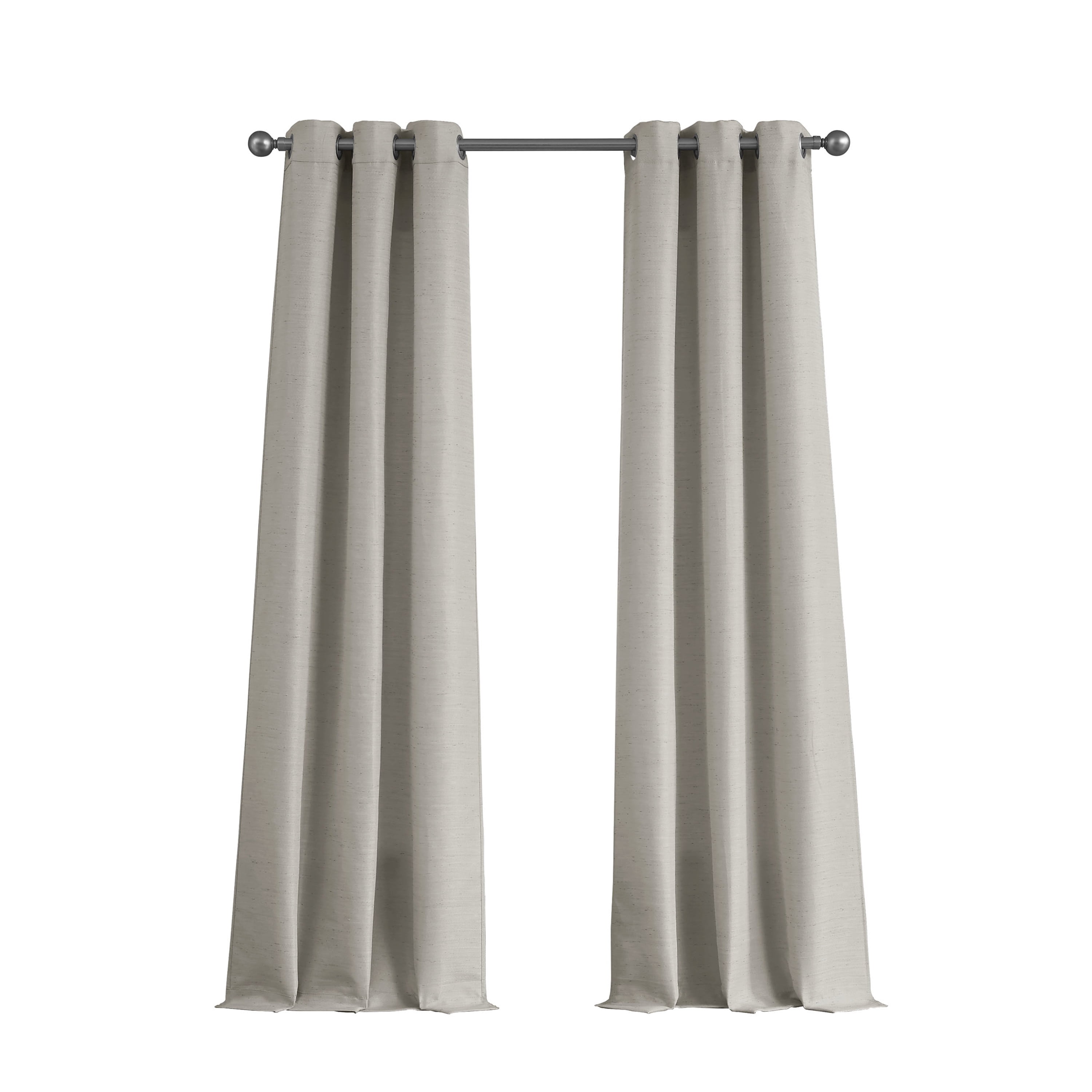 TRIBECCA home Raw Faux Silk Grommet 38 in. x 84 in. Curtain Panel Pair, Light Grey