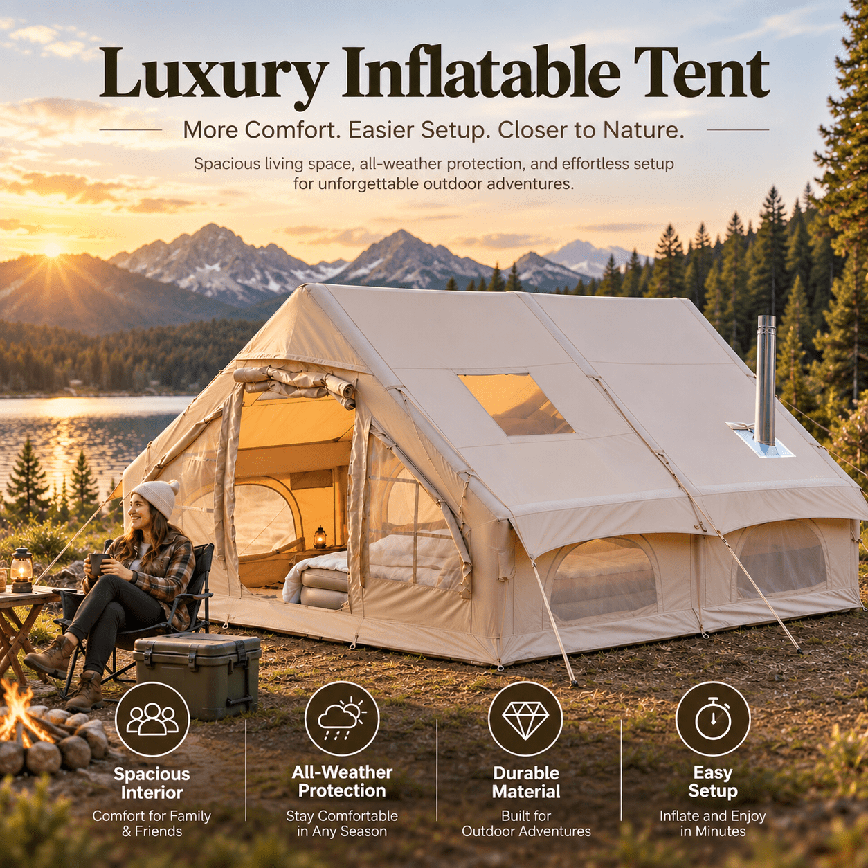 TRIBENEST Large Inflatable Tent for Camping, Waterproof Sun Shelter ...