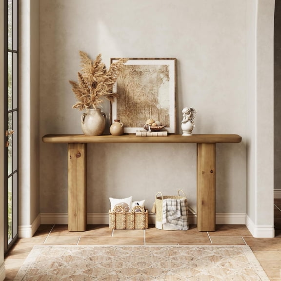TRIBEWOOD 63-Inch Solid Wood Console Table, Wooden Sofa Table Behind Couch, Farmhouse Entryway Table, for Living Room, Foyer, Hallway, Entrance, Easy Assembly, Rustic Brown
