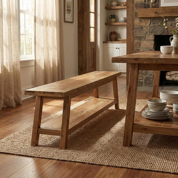 TRIBEWOOD 63 Rusit Wood Dining Bench for Home Kitchen