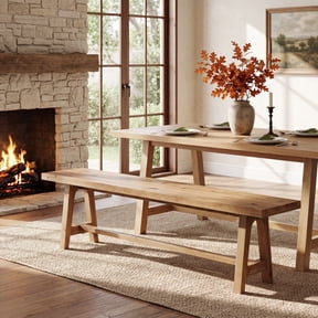 TRIBEWOOD 63" Solid Wood Dining Bench, Farmhouse Kitchen Table Bench For Dining Room, Easy Assembly