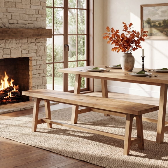 TRIBEWOOD 63" Solid Wood Dining Bench, Farmhouse Kitchen Table Bench For Dining Room, Easy Assembly
