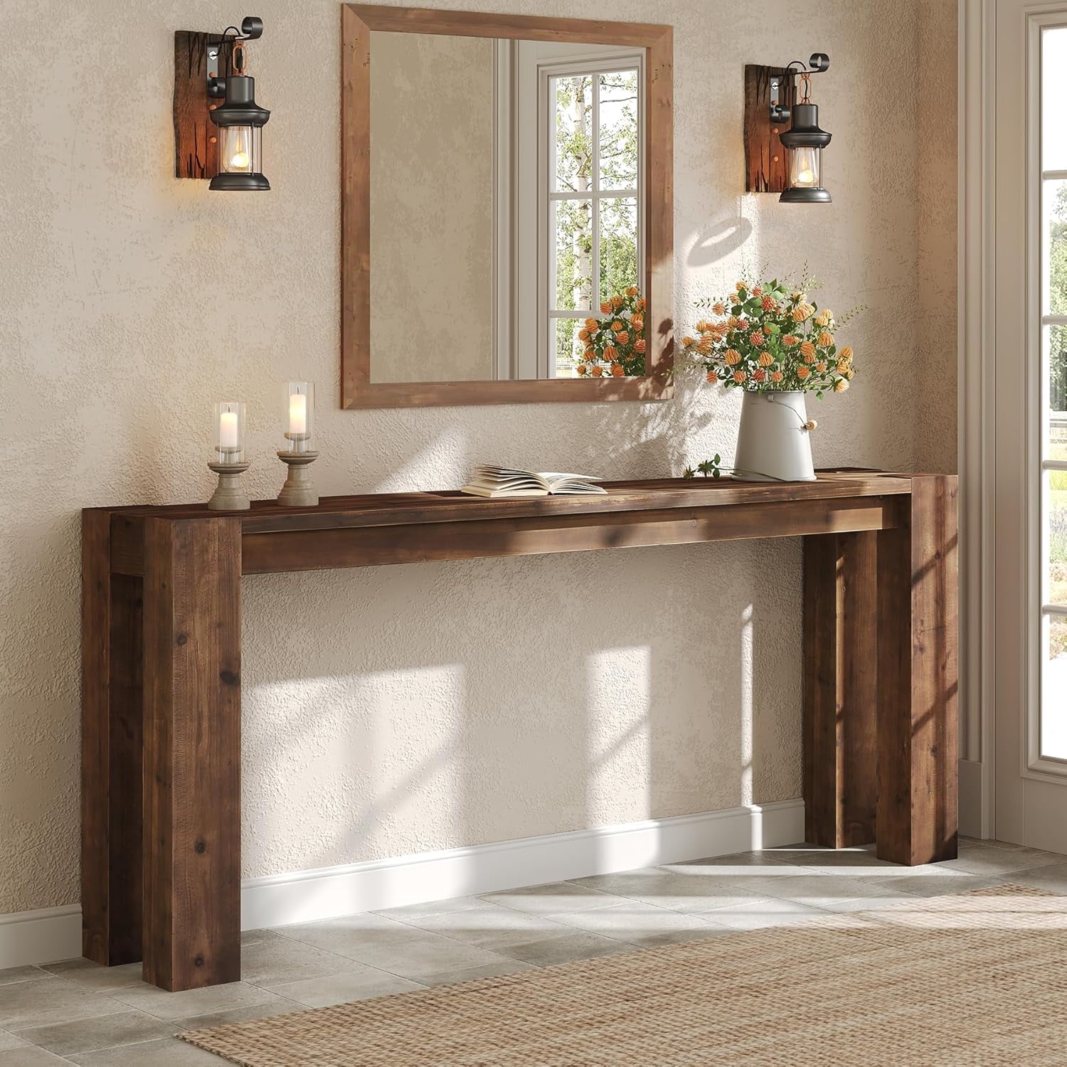TRIBEWOOD 70.9" Console Tables for Entryway, Narrow Long Sofa Table for Living Room, Brown