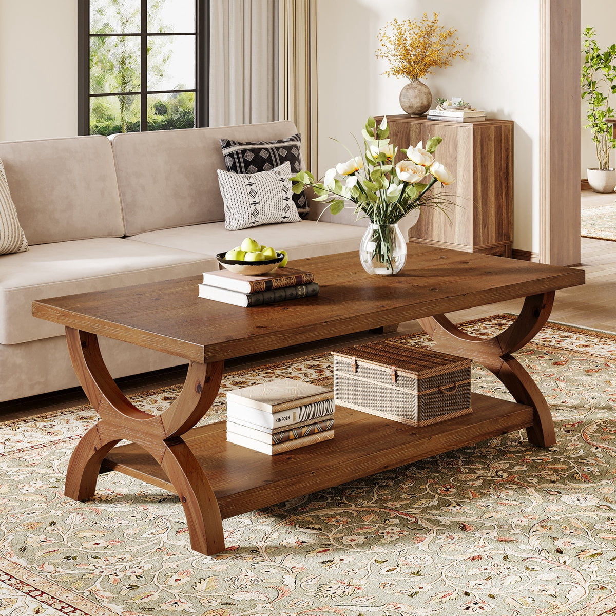TRIBEWOOD Solid Wood Coffee Table With Storage for Living Room ...