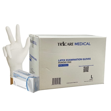TRICARE Medical Disposable Latex Exam Gloves, Large, 1000 Count, White, Powder-Free, 5.5 Mil