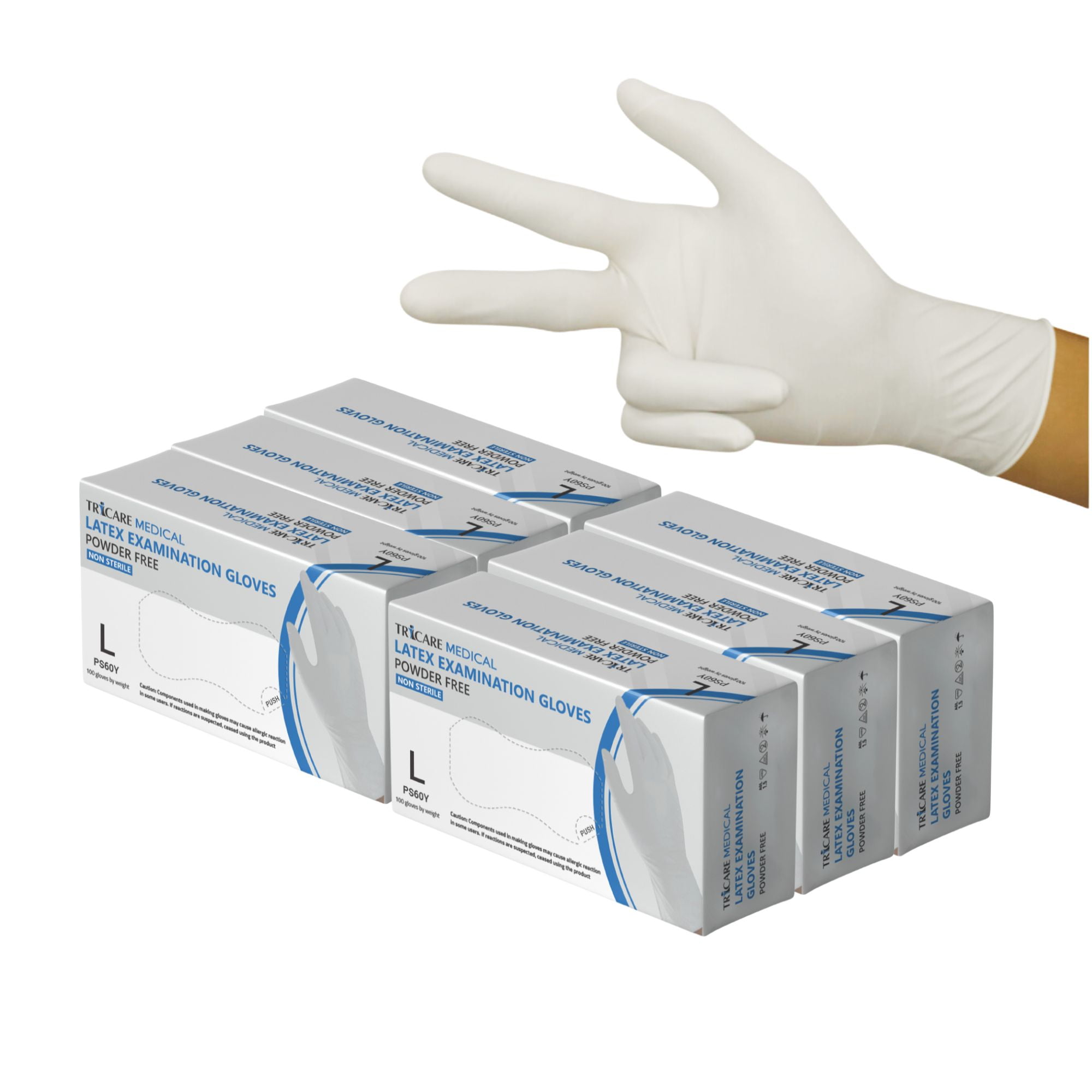TRICARE Medical Disposable Latex Exam Gloves, Large, 600 Count, Natural White, Powder Free, 5.5 Mil