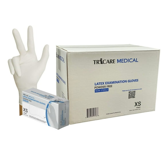 TRICARE Medical Disposable Latex Gloves, Extra Small, 1000 Count, White, Powder-Free, 5.5 Mil
