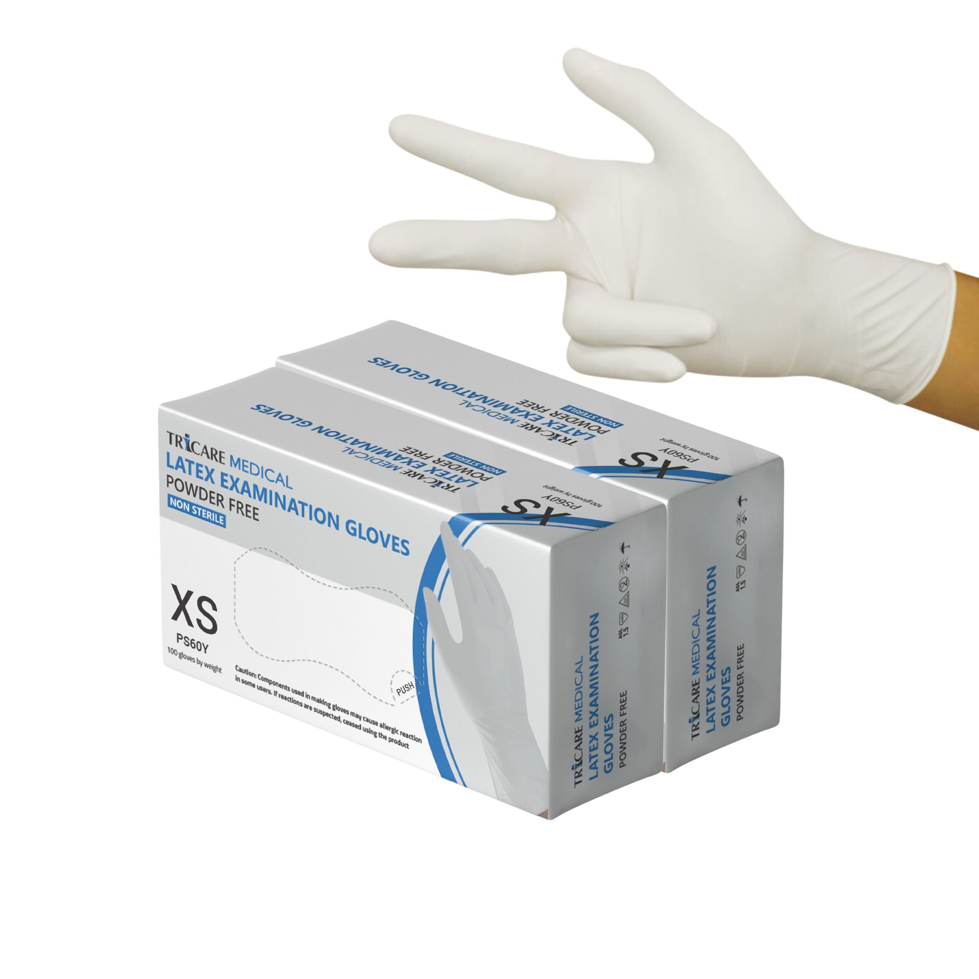 TRICARE Medical Disposable Latex Gloves, Extra Small, 200 Count, White, Powder-Free, 5.5 Mil
