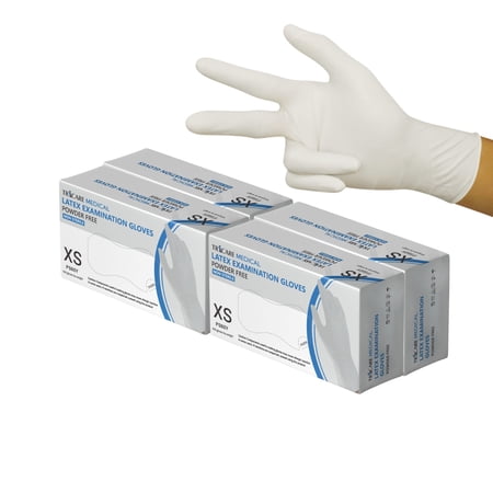 TRICARE Medical Disposable Latex Gloves, Extra Small, 400 Count, White, Powder-Free, 5.5 Mil
