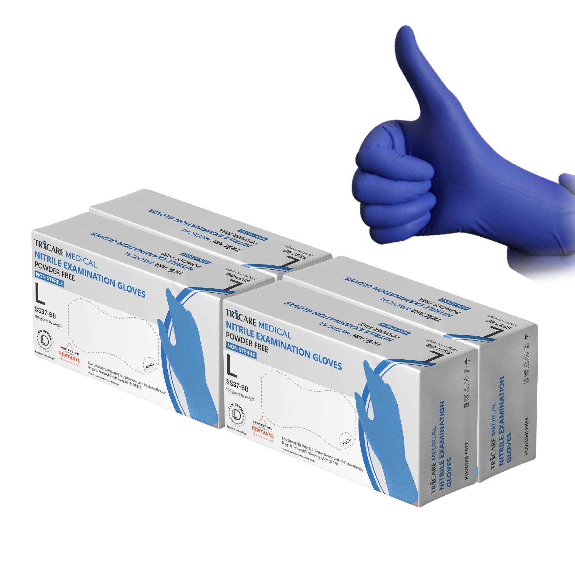 TRICARE Medical Disposable Nitrile Exam Gloves, Large, 400 Count, Blue, Medical Grade, 4.7 Mil