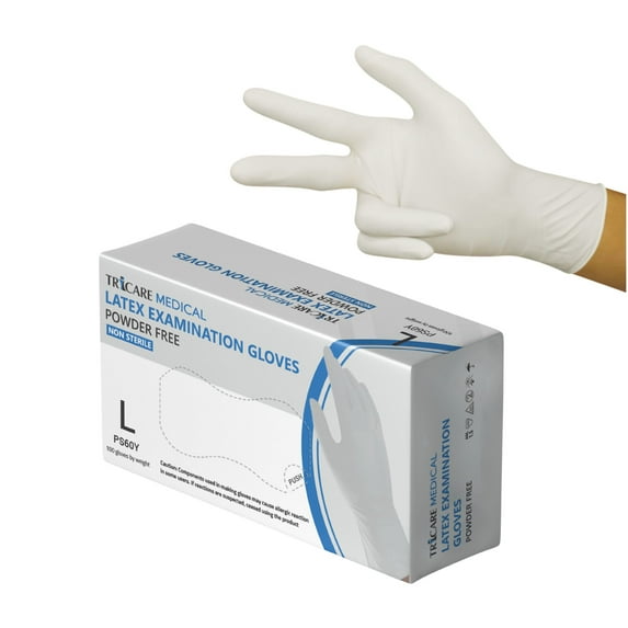 TRICARE Medical Latex Exam Gloves, Large, 100/Box, Natural White, Medium Duty, Powder Free, 5.5 Mil