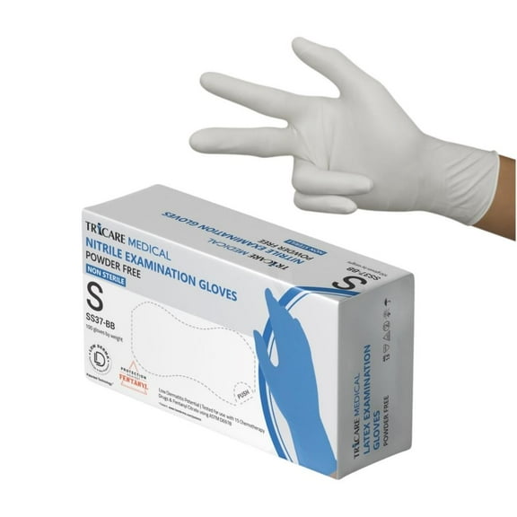 TRICARE Medical Latex Exam Gloves, Small, Disposable, 100 Count, White, Powder-free, 5.5 Mil