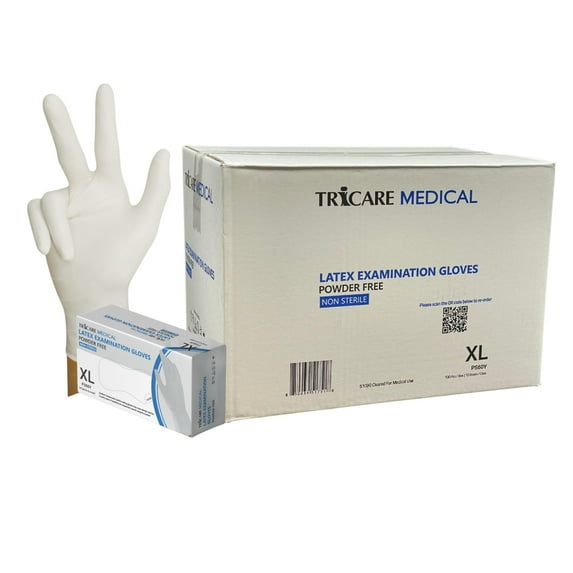 TRICARE Medical Latex Exam Gloves, XL, 1000 Count, Natural White, Powder Free, Medium Duty, 5.5 Mil