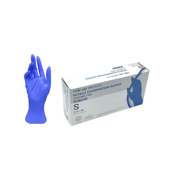 TRICARE Medical Nitrile Exam Gloves - 4.7 Mil Powder & Latex Free Food Safe, Small, 100 Count
