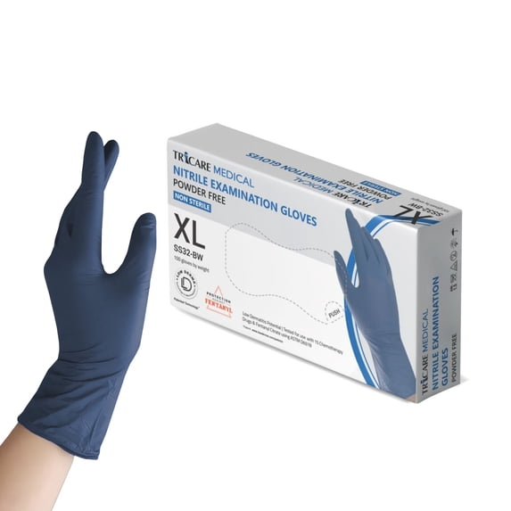 TRICARE Medical Nitrile Exam Gloves (Berry Blue, 3.5 Mil, XL, 100/Box) Disposable, Low Derma