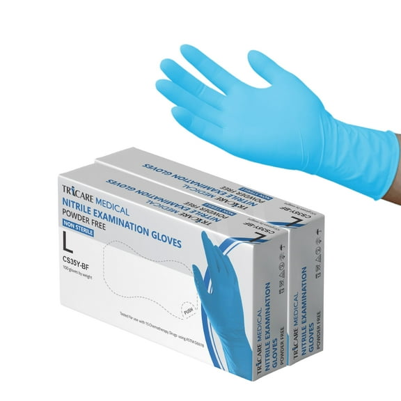 TRICARE Medical Nitrile Exam Gloves, Blue, Large, 200 Count, Chemo Drug Tested, 4.3 Mil