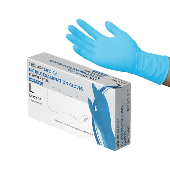 TRICARE Medical Nitrile Exam Gloves, Blue, Large, Box of 100, Latex Free, Powder Free, 4.3 Mil