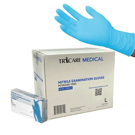 TRICARE Medical Nitrile Exam Gloves, Blue, Large, Case of 1000, Medical Grade, Powder Free, 4.3 Mil