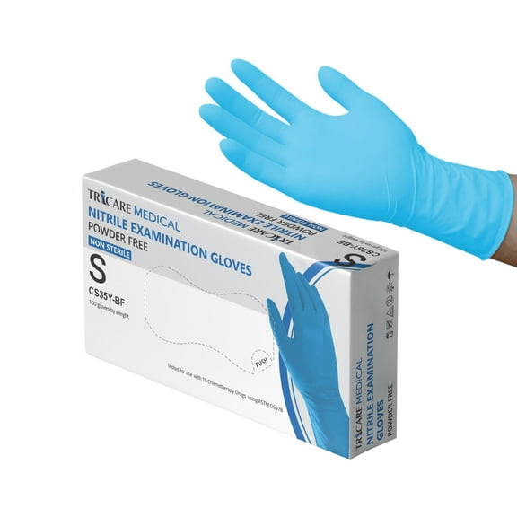 TRICARE Medical Nitrile Exam Gloves, Blue, Small, 100/Box, Medical Grade, Chemo Drug Tested, 4.3 Mil