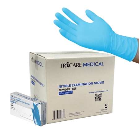 TRICARE Medical Nitrile Exam Gloves, Blue, Small, Case of 1000, Disposable, Medium Duty, 4.3 Mil