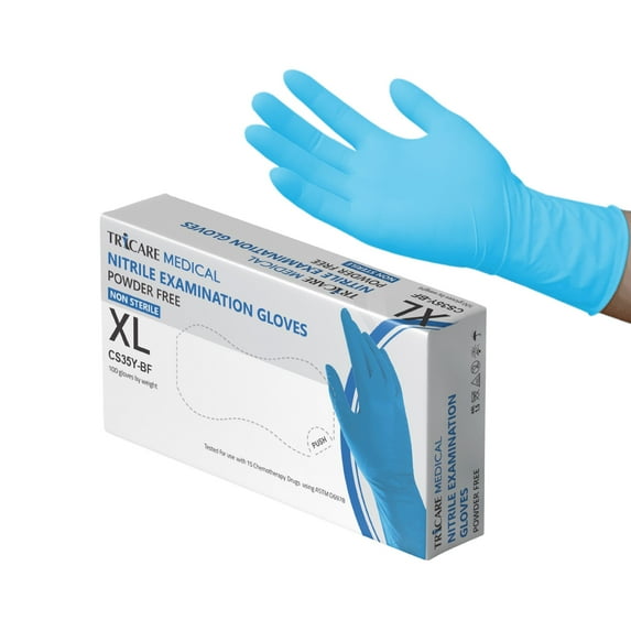 TRICARE Medical Nitrile Exam Gloves, Blue, XL, 100 Count, Medium Duty, Powder Free, 4.3 Mil