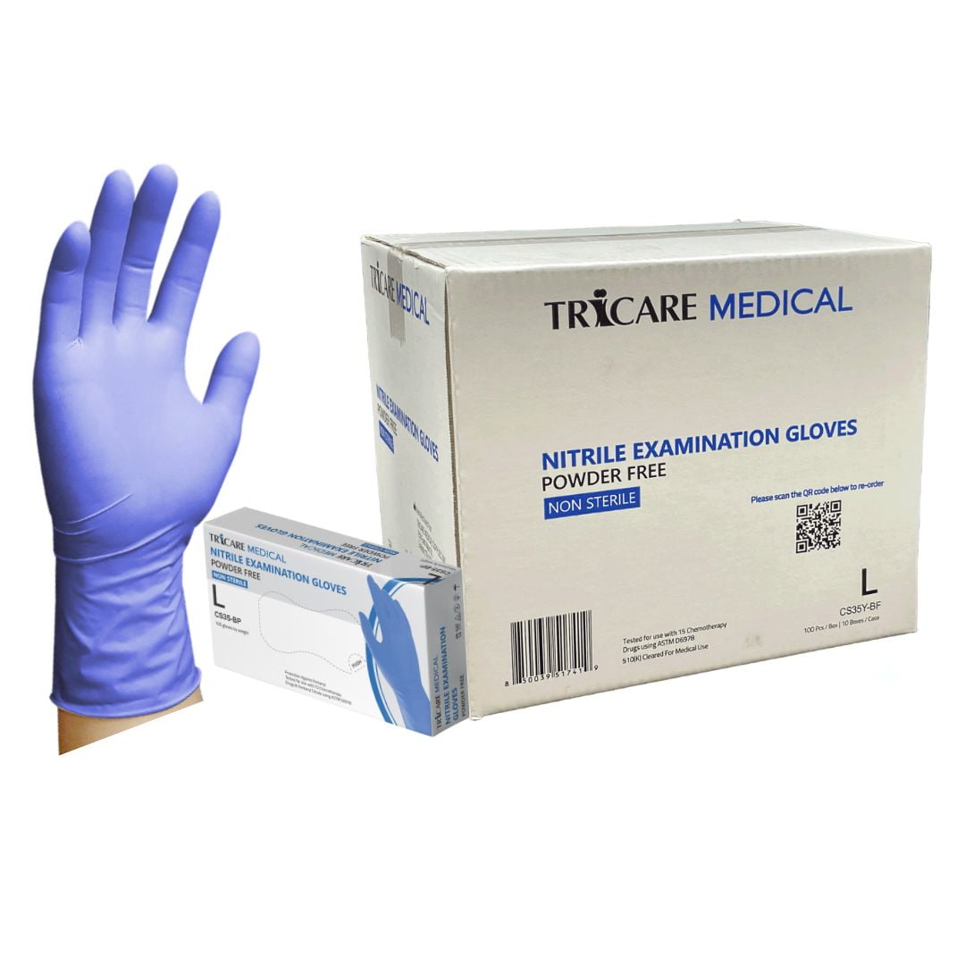 TRICARE Medical Nitrile Exam Gloves, Large, 1000/Case, Deep Blue, Latex-free, Powder-free, 4.3 Mil