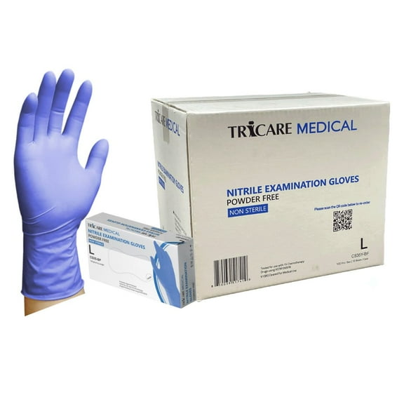 TRICARE Medical Nitrile Exam Gloves, Large, 1000/Case, Deep Blue, Latex-free, Powder-free, 4.3 Mil
