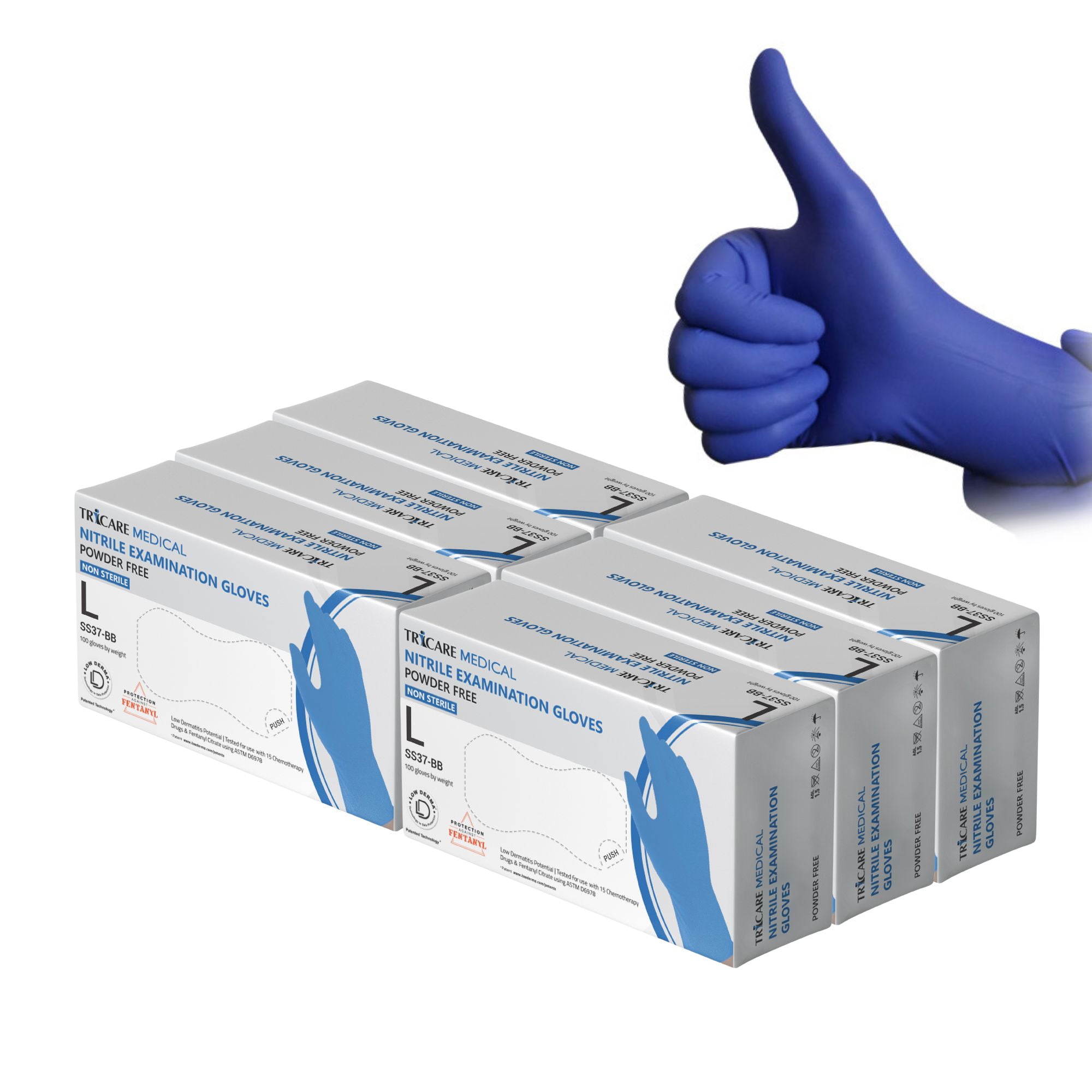 TRICARE Medical Nitrile Exam Gloves, Large, 600 Count, Blue, Latex-Free, Powder-Free, 4.7 Mil