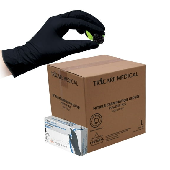 TRICARE Medical Nitrile Exam Gloves, Large, Case of 1000, Berry Black, Powder & Latex Free, 3.5 Mil