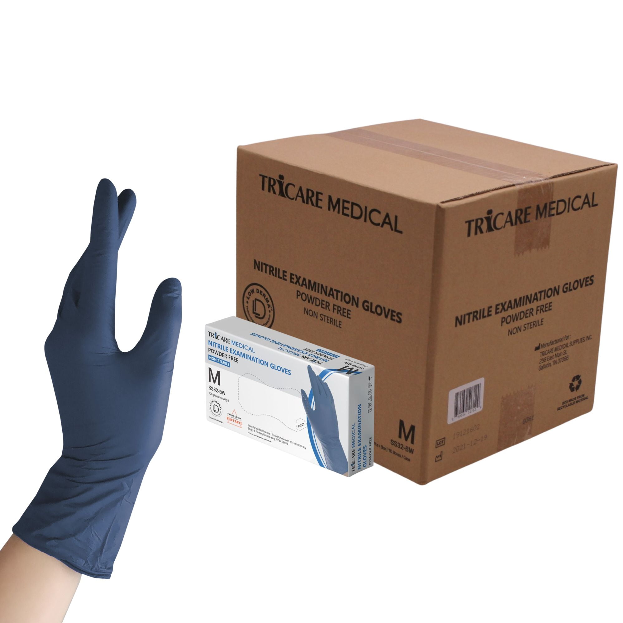 TRICARE Medical Nitrile Exam Gloves, Medium, 1000 Count, Berry Blue, Latex Free Powder Free, 3.5 Mil