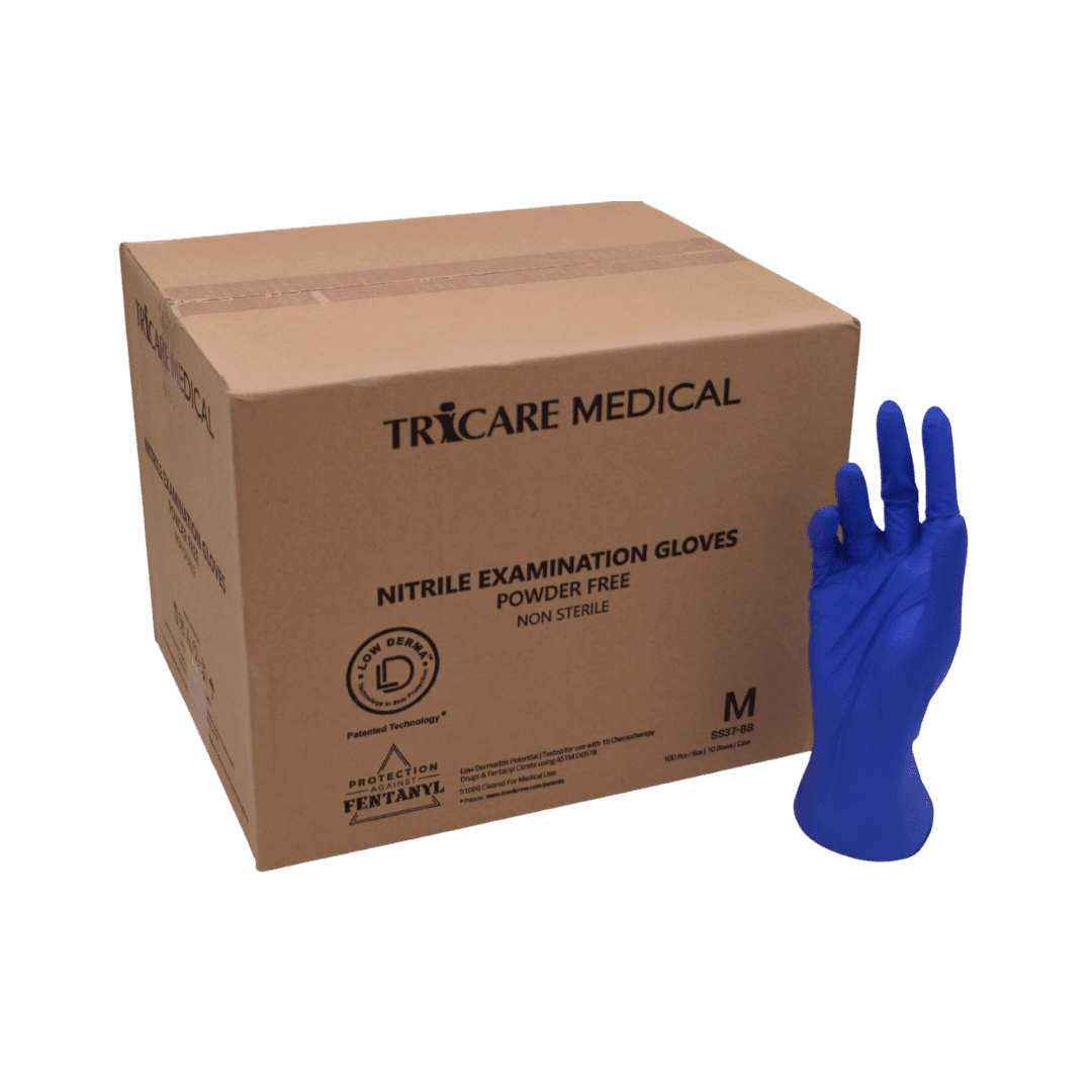 TRICARE Medical Nitrile Exam Gloves, Medium, 1000 Count, Blue, Low