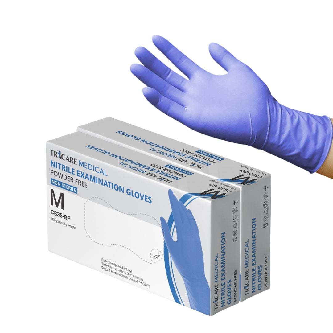 TRICARE Medical Nitrile Exam Gloves, Medium, 200 Count, Deep Blue, Chemo Drug Tested, 4.3 Mil